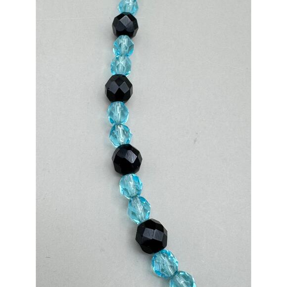 Vintage Turquoise & Black Glass Bead Necklace w/Sterling Silver Clasp - Picture 4 of 11